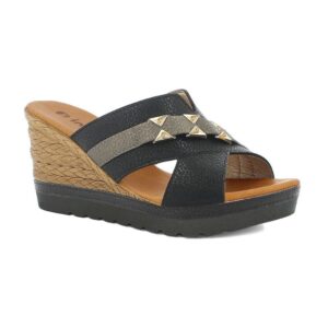 Ciabatta Donna Con Zeppa In Blu Donna Ciabatte FG-43 Nero